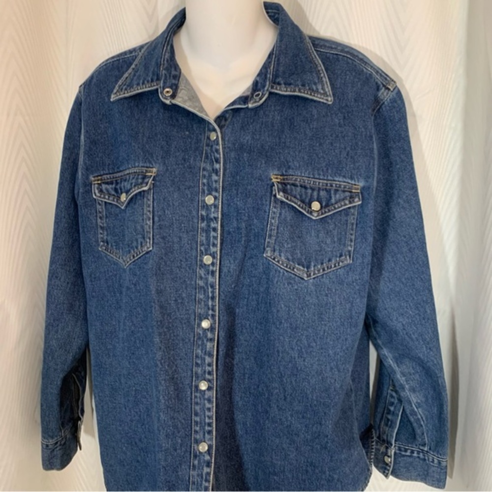 Heavy Denim Button Down Shirt Ladies XL by Jackie Blue